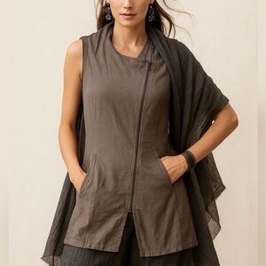 Stella Carakasi Vest Size XL Asymmetrical Zip Sleeveless Lagenlook